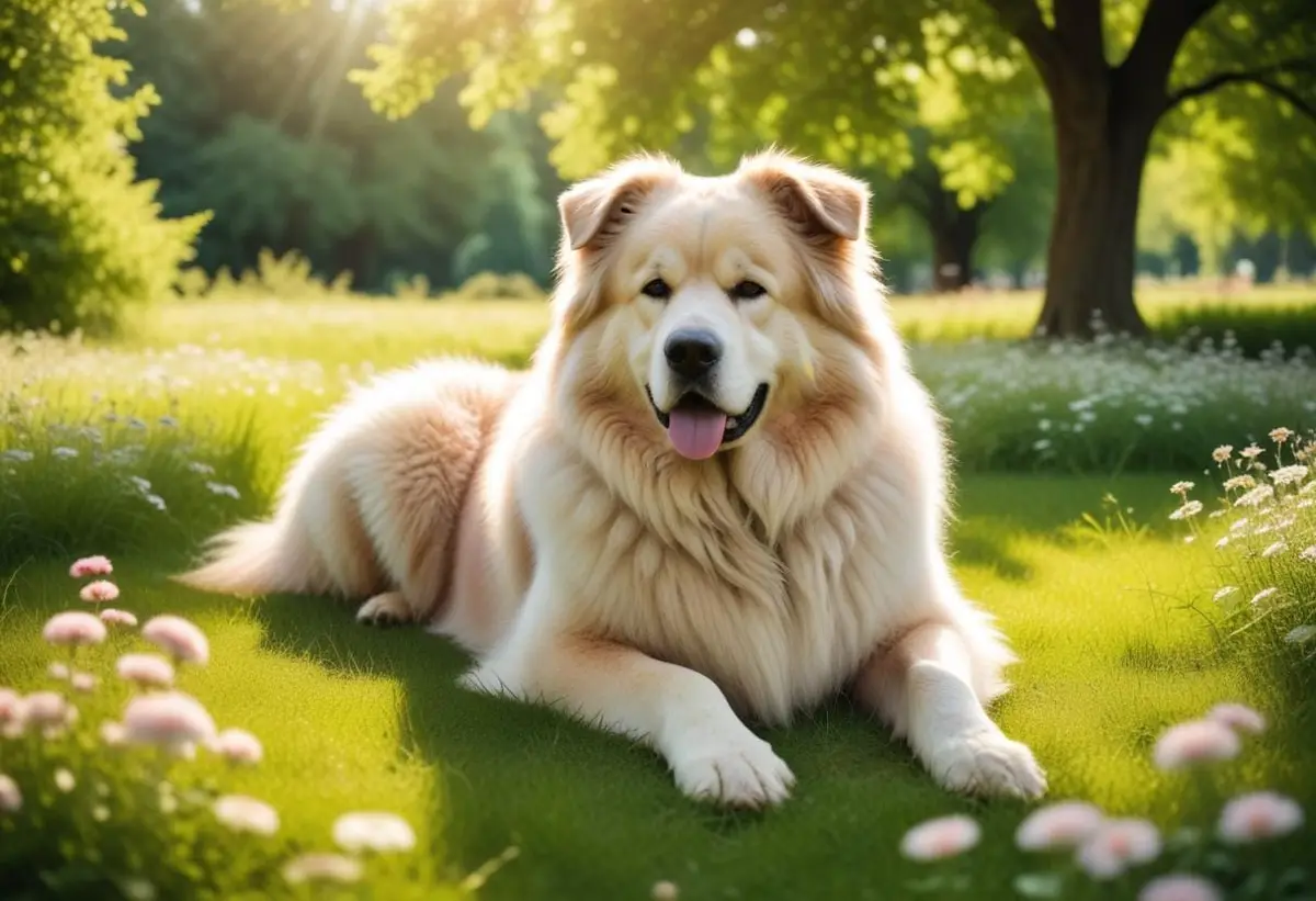 Stor fluffig hund gör vardagen lite bättre illustration